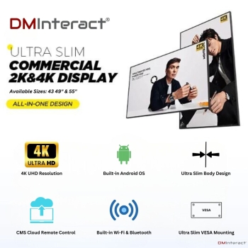 DMInteract 49 Inch Ultra Thin Pro 4K Resolution With 2GB/16GB, Android OS Wall Mounted Signage Display